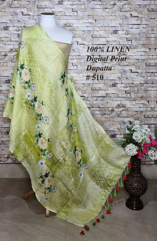 LINEN DUPATTA: Floral Digital Print Linen by Linen Dupatta with Long Tassels | KIHUMS Dupatta kihums clothing