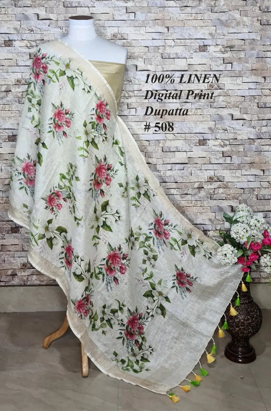 LINEN DUPATTA: Floral Digital Print Linen by Linen Dupatta with Long Tassels | KIHUMS Dupatta kihums clothing