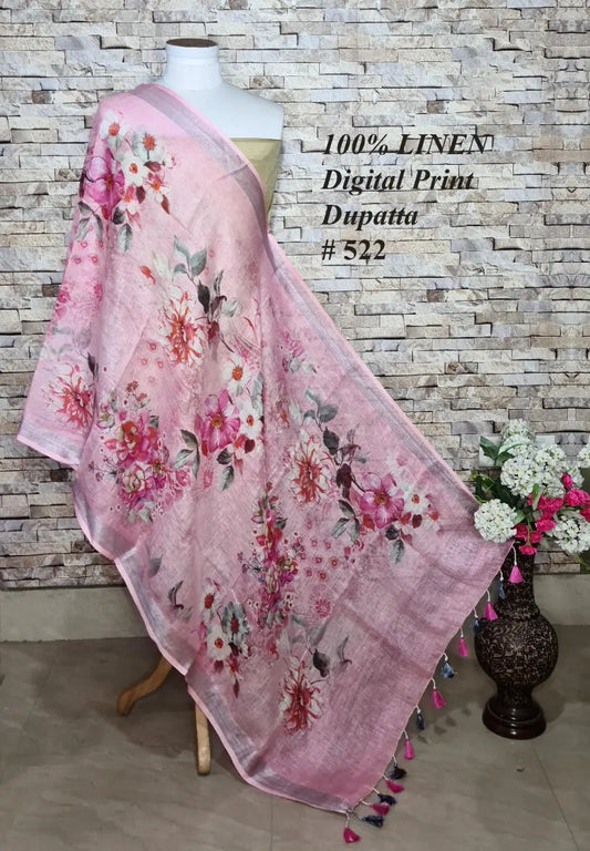 LINEN DUPATTA: Floral Digital Print Linen by Linen Dupatta with Long Tassels | KIHUMS Dupatta kihums clothing