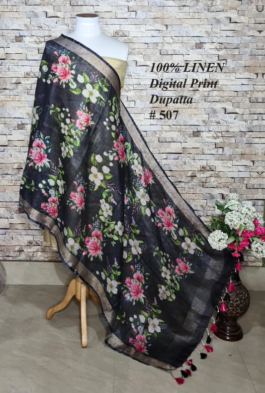 LINEN DUPATTA: Floral Digital Print Linen by Linen Dupatta with Long Tassels | KIHUMS Dupatta kihums clothing