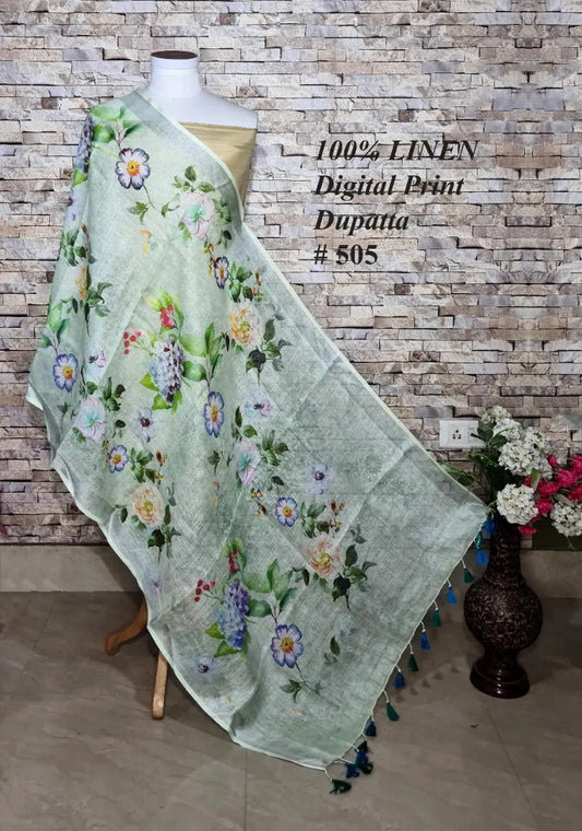 LINEN DUPATTA: Floral Digital Print Linen by Linen Dupatta with Long Tassels | KIHUMS Dupatta kihums clothing