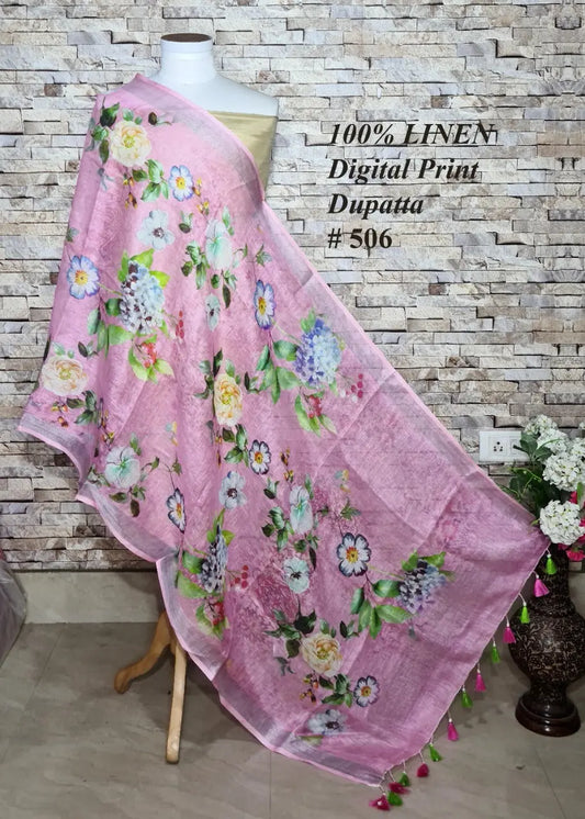 LINEN DUPATTA: Floral Digital Print Linen by Linen Dupatta with Long Tassels | KIHUMS Dupatta kihums clothing