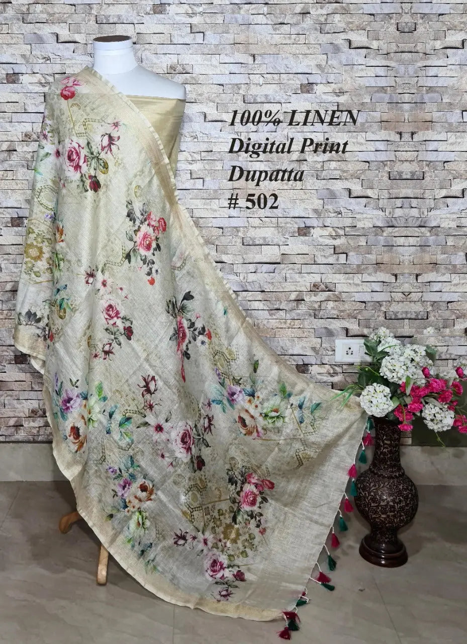 LINEN DUPATTA: Floral Digital Print Linen by Linen Dupatta with Long Tassels | KIHUMS Dupatta kihums clothing