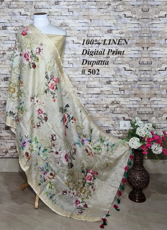 LINEN DUPATTA: Floral Digital Print Linen by Linen Dupatta with Long Tassels | KIHUMS Dupatta kihums clothing