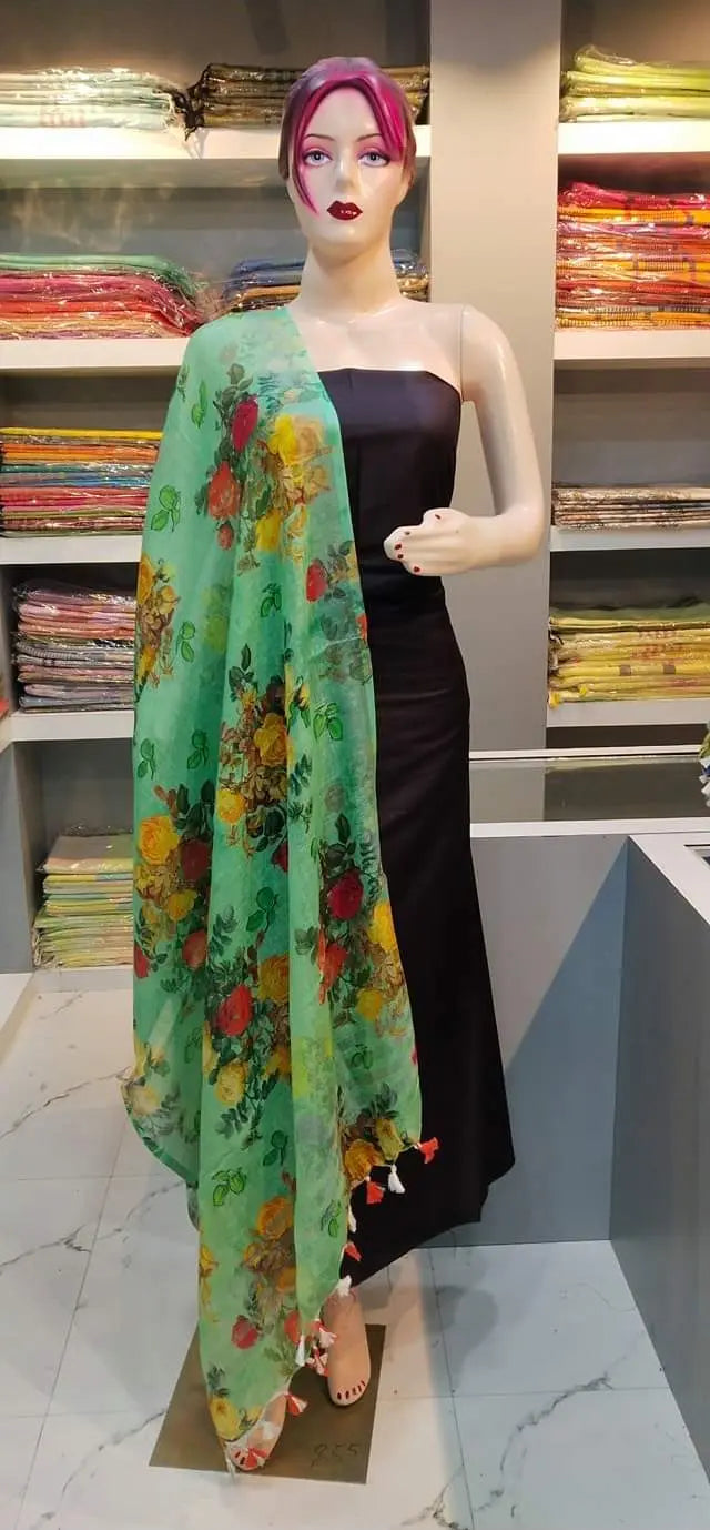 LINEN DUPATTA: Floral Digital Print Linen by Linen Dupatta with Long Tassels | KIHUMS Dupatta