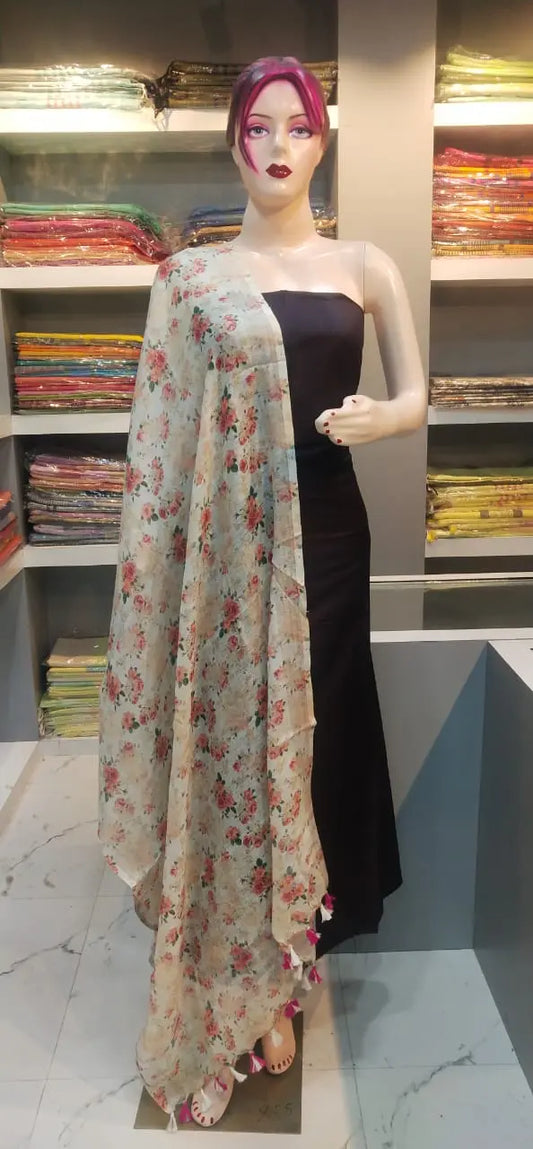 LINEN DUPATTA: Floral Digital Print Linen by Linen Dupatta with Long Tassels | KIHUMS Dupatta kihums clothing