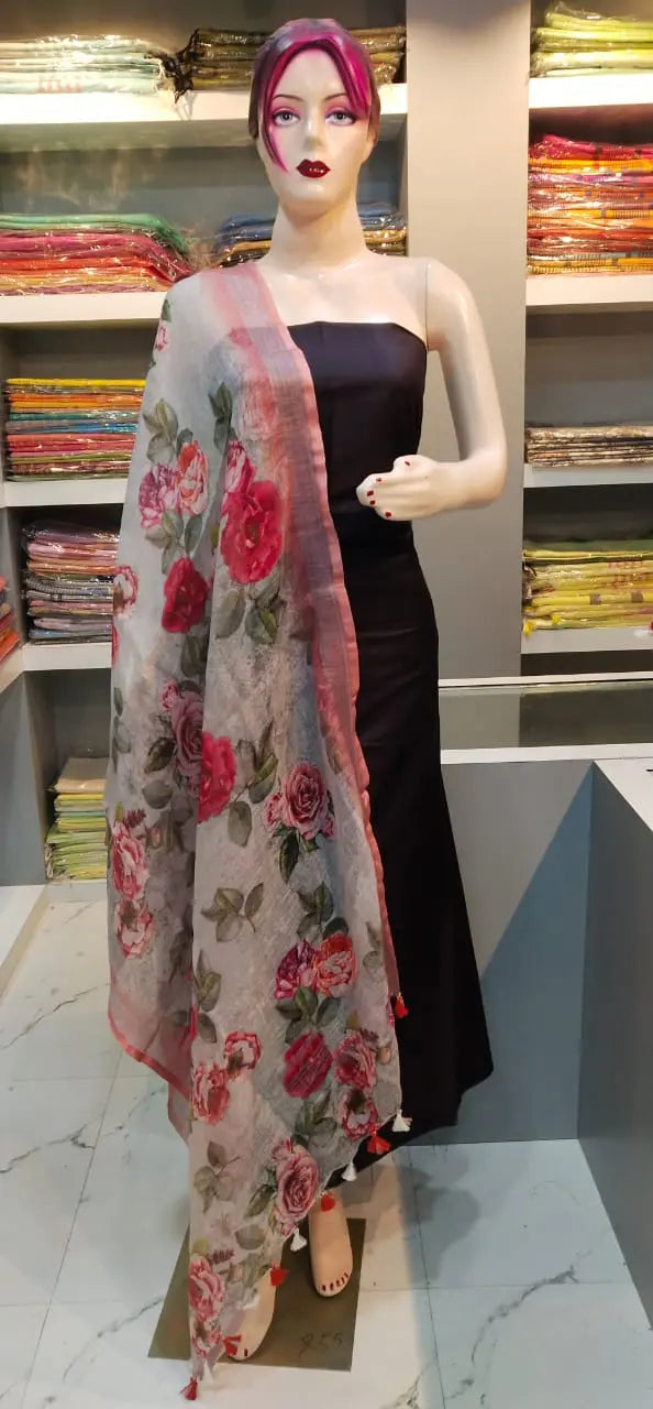 LINEN DUPATTA: Floral Digital Print Linen by Linen Dupatta with Long Tassels | KIHUMS Dupatta kihums clothing