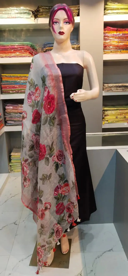 LINEN DUPATTA: Floral Digital Print Linen by Linen Dupatta with Long Tassels | KIHUMS Dupatta kihums clothing