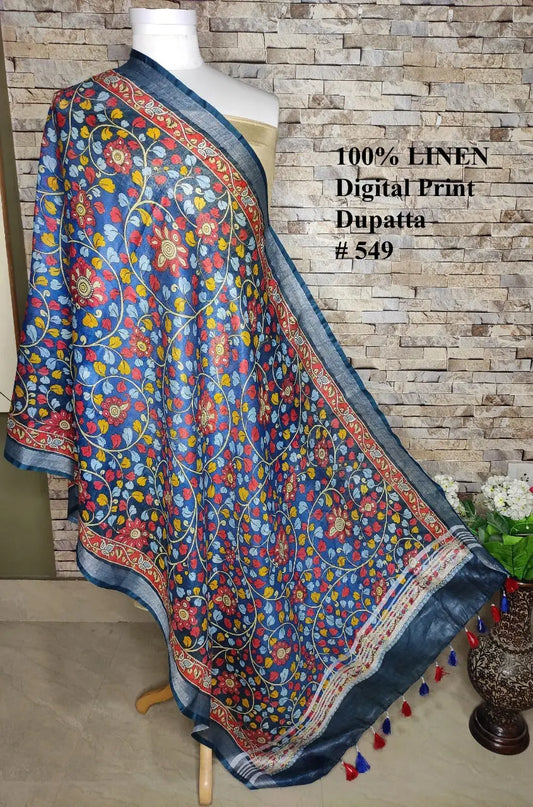 LINEN DUPATTA: Floral Digital Print Linen by Linen Dupatta with Long Tassels | KIHUMS Dupatta kihums clothing