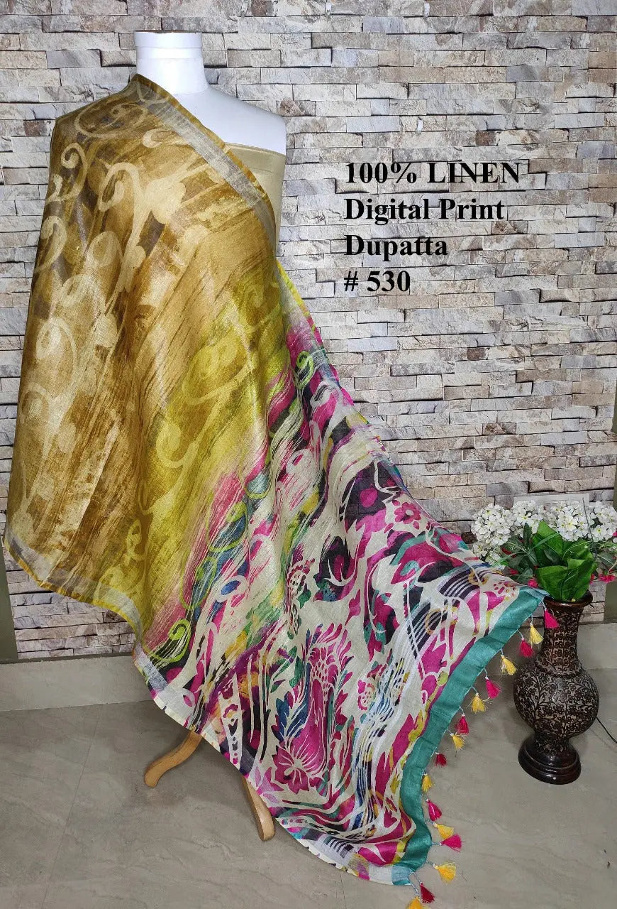 LINEN DUPATTA: Floral Digital Print Linen by Linen Dupatta with Long Tassels | KIHUMS Dupatta kihums clothing