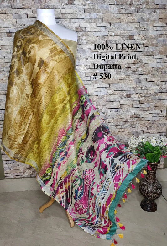 LINEN DUPATTA: Floral Digital Print Linen by Linen Dupatta with Long Tassels | KIHUMS Dupatta kihums clothing