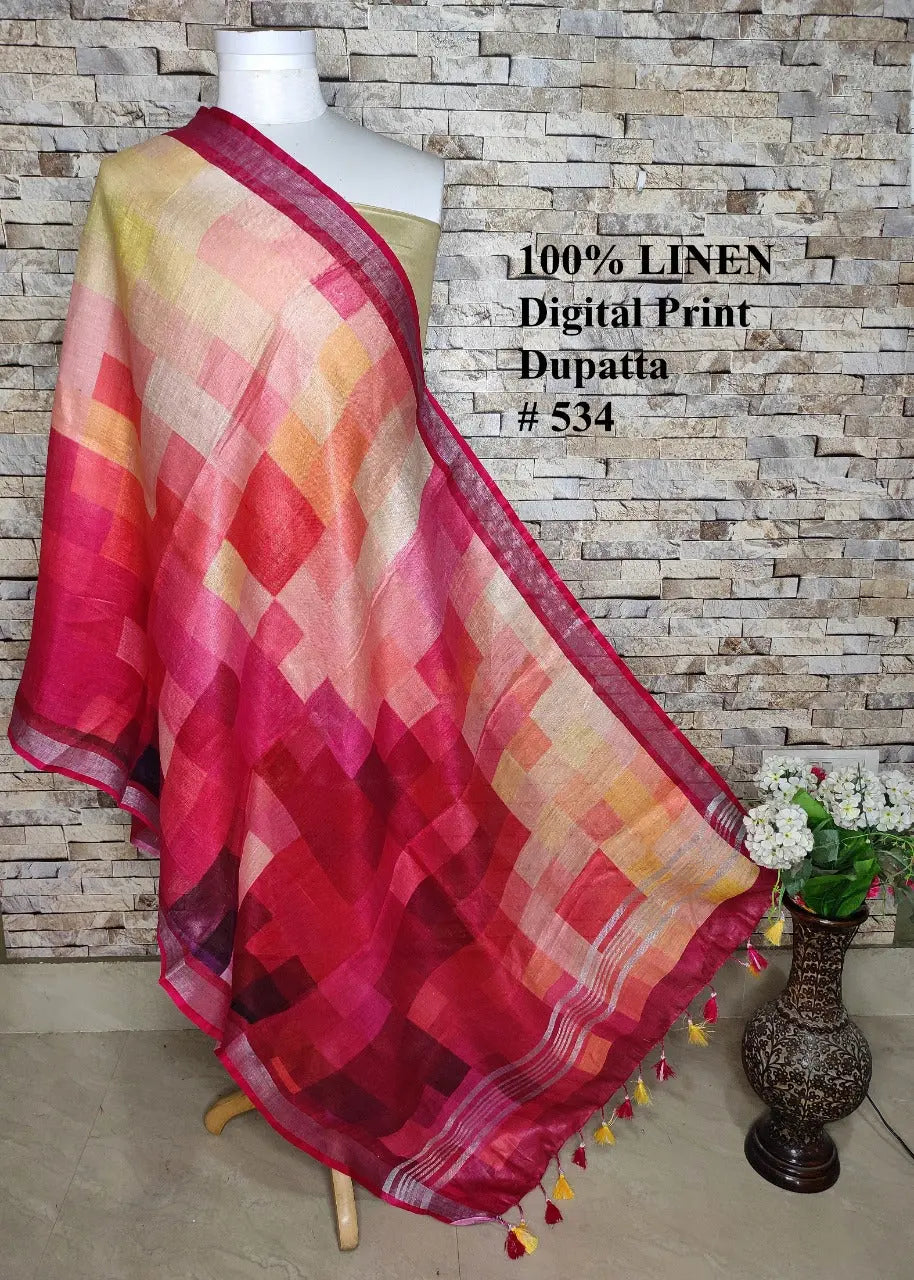 LINEN DUPATTA: Floral Digital Print Linen by Linen Dupatta with Long Tassels | KIHUMS Dupatta
