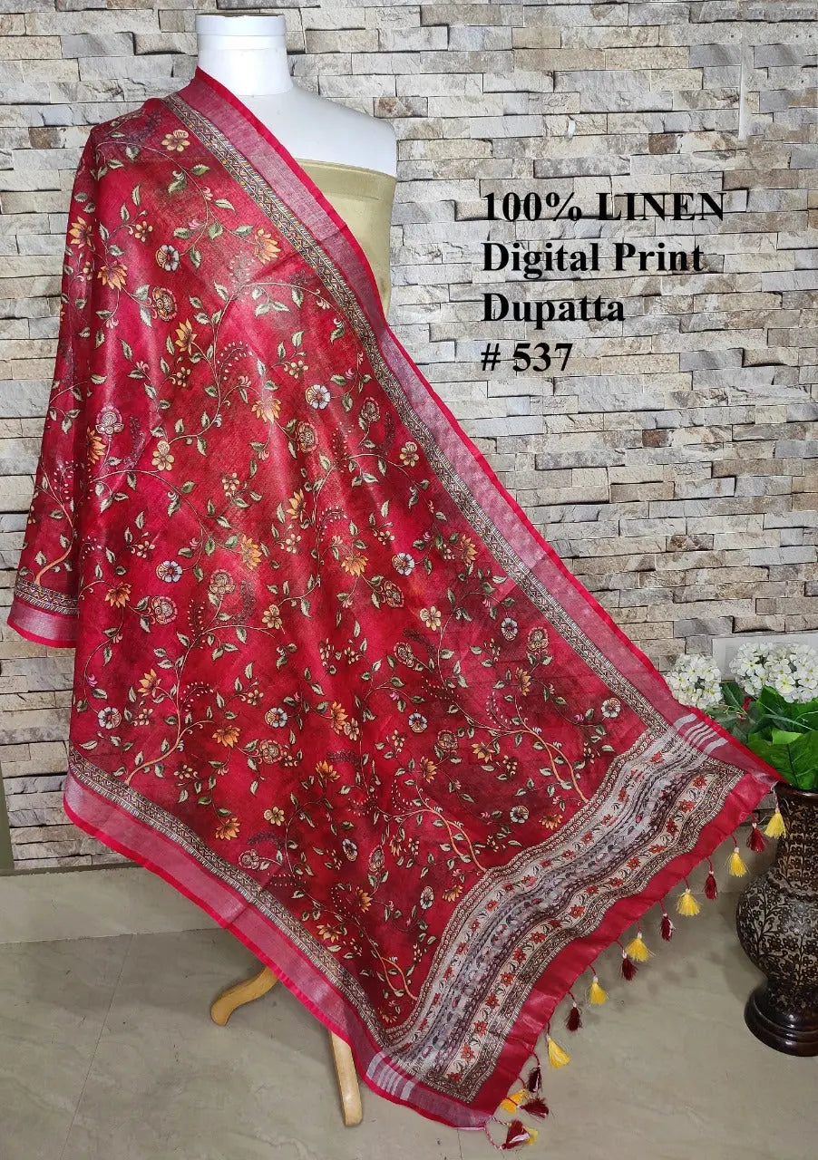 LINEN DUPATTA: Floral Digital Print Linen by Linen Dupatta with Long Tassels | KIHUMS Dupatta kihums clothing