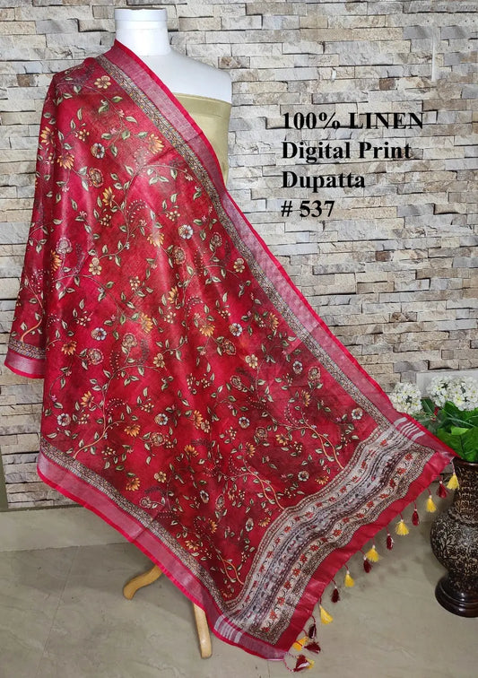 LINEN DUPATTA: Floral Digital Print Linen by Linen Dupatta with Long Tassels | KIHUMS Dupatta kihums clothing