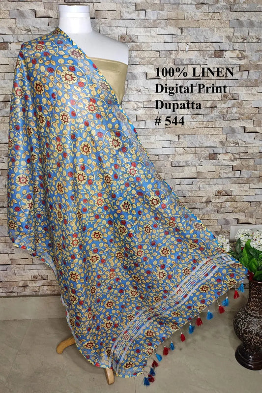 LINEN DUPATTA: Floral Digital Print Linen by Linen Dupatta with Long Tassels | KIHUMS Dupatta kihums clothing