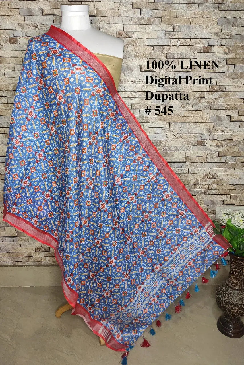 LINEN DUPATTA: Floral Digital Print Linen by Linen Dupatta with Long Tassels | KIHUMS Dupatta