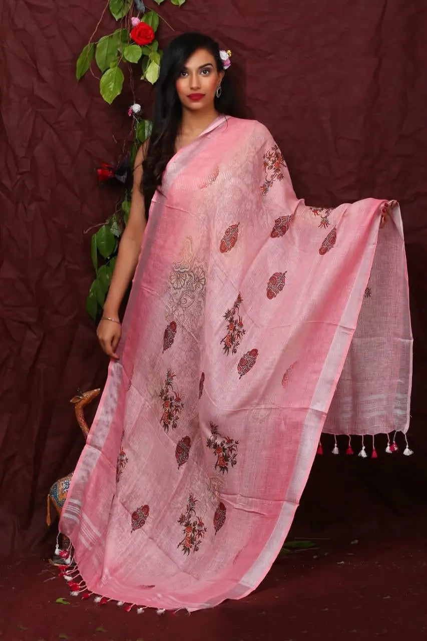 DUPATTA: Floral Digital Print Linen by Linen Dupatta with Long Tassels | KIHUMS Dupatta