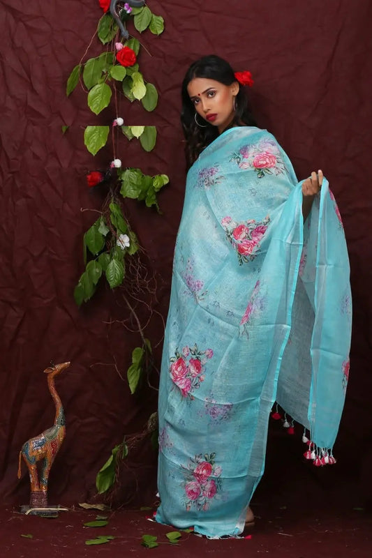 DUPATTA: Floral Digital Print Linen by Linen Dupatta with Long Tassels | KIHUMS Dupatta kihums clothing