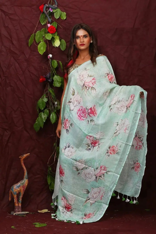 DUPATTA: Floral Digital Print Linen by Linen Dupatta with Long Tassels | KIHUMS Dupatta kihums clothing