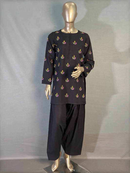 Farsi Style Pakistani Kurta Set- Black with Embroidery work kihums clothing