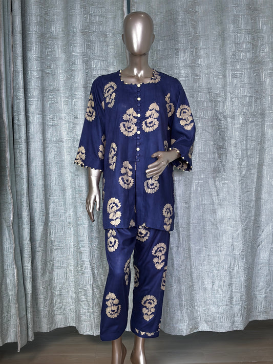 Blue Batik Print Co-ord Set: Elegant & Comfortable Two-Piece Outfit | Fusion of Elegance and Comfort