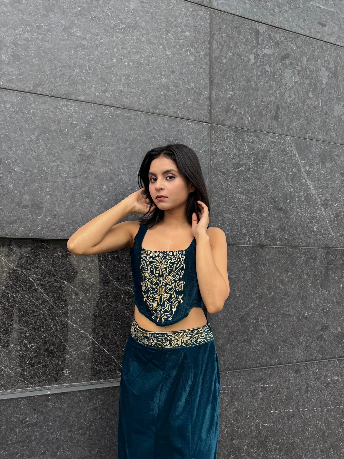 Elegant Microvelvet Embroidered Corset top with Zari Detailing kihums clothing