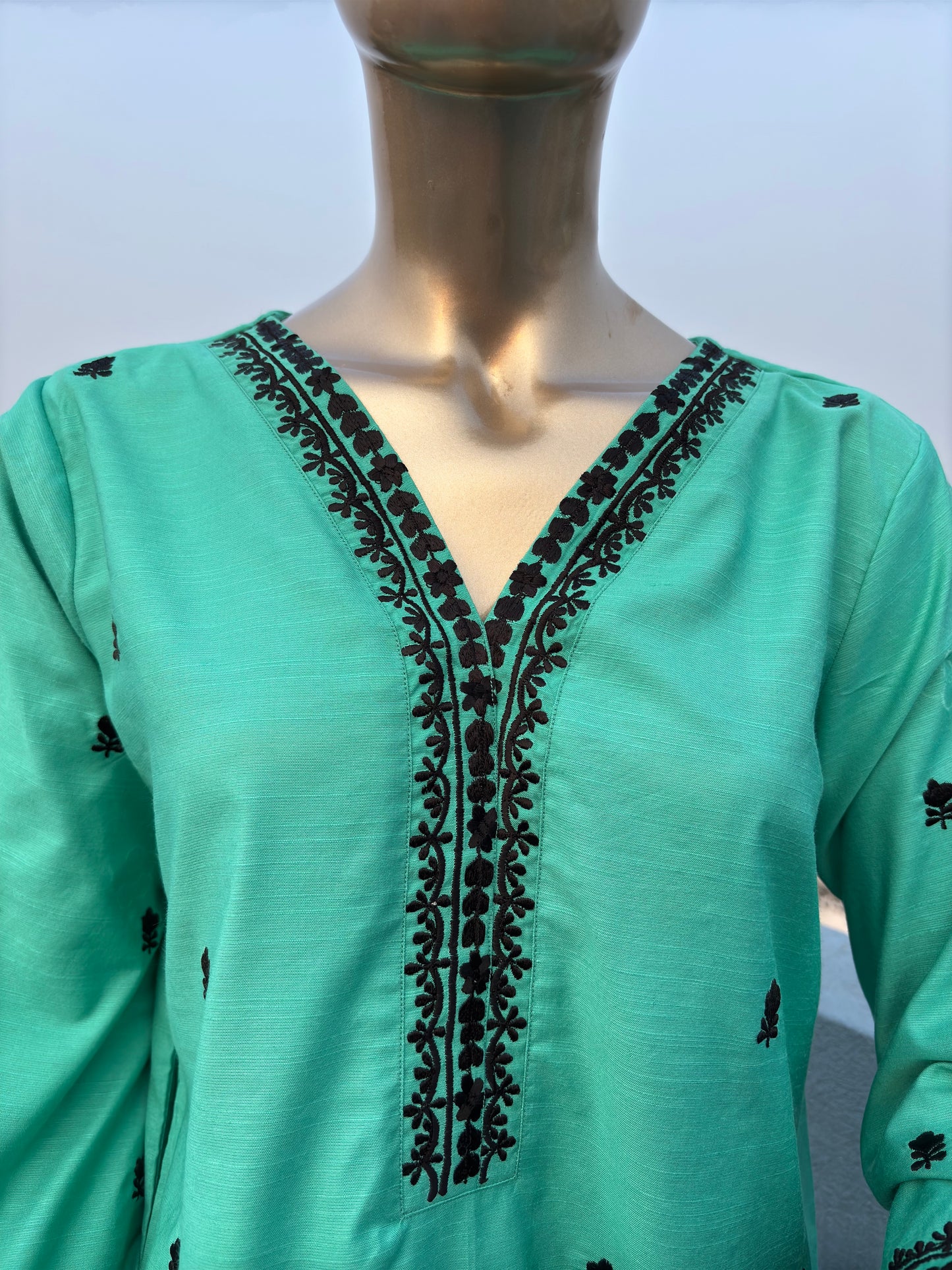 Green with Black Embroidered Pakistani Style Co-ord sets