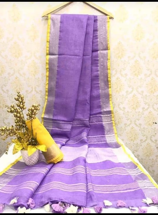 Lavender Handwoven organic Linen Saree |Silver Zari| KIHUMS Saree