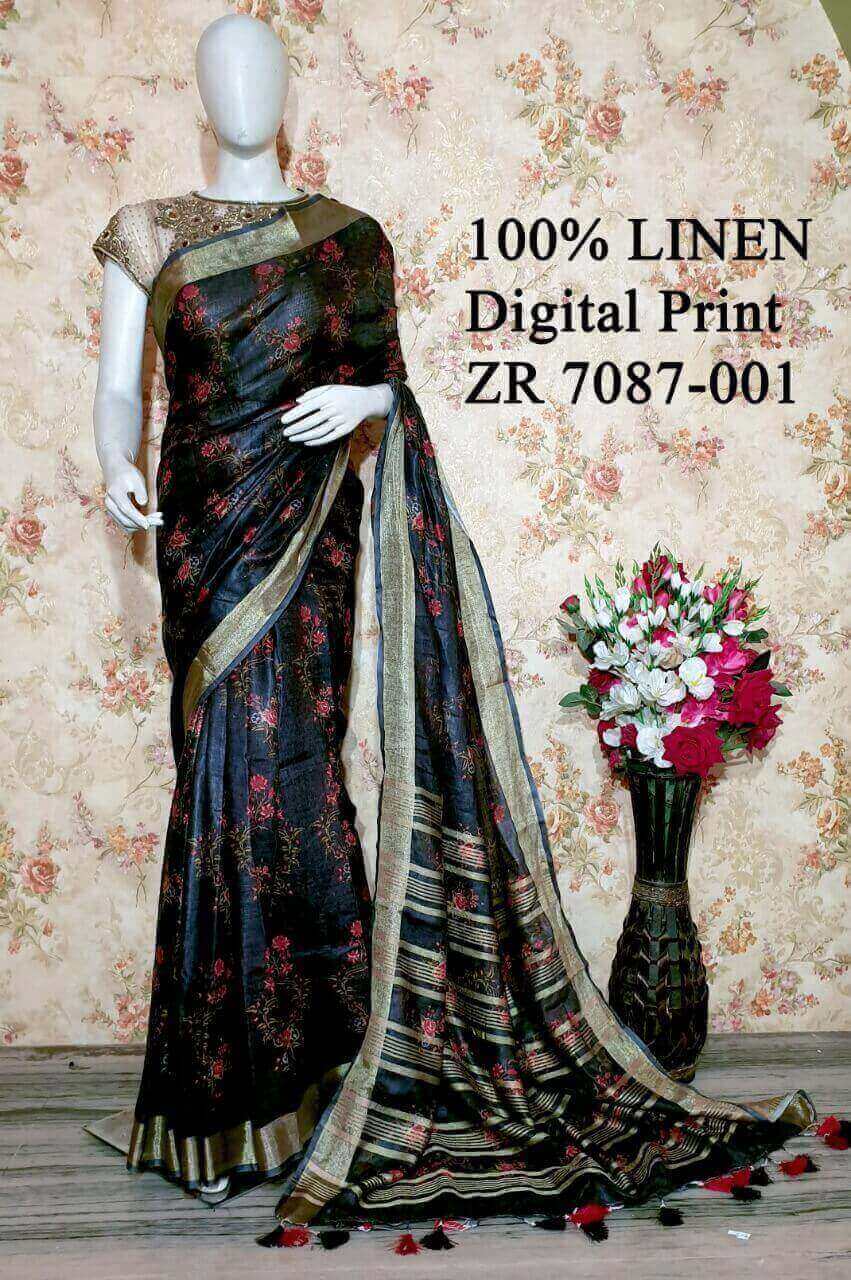 Black Shade Kalamkari Printed linen saree I Silver Zari BorderI Handwoven Saree I Pretty Sari | KIHUMS Saree