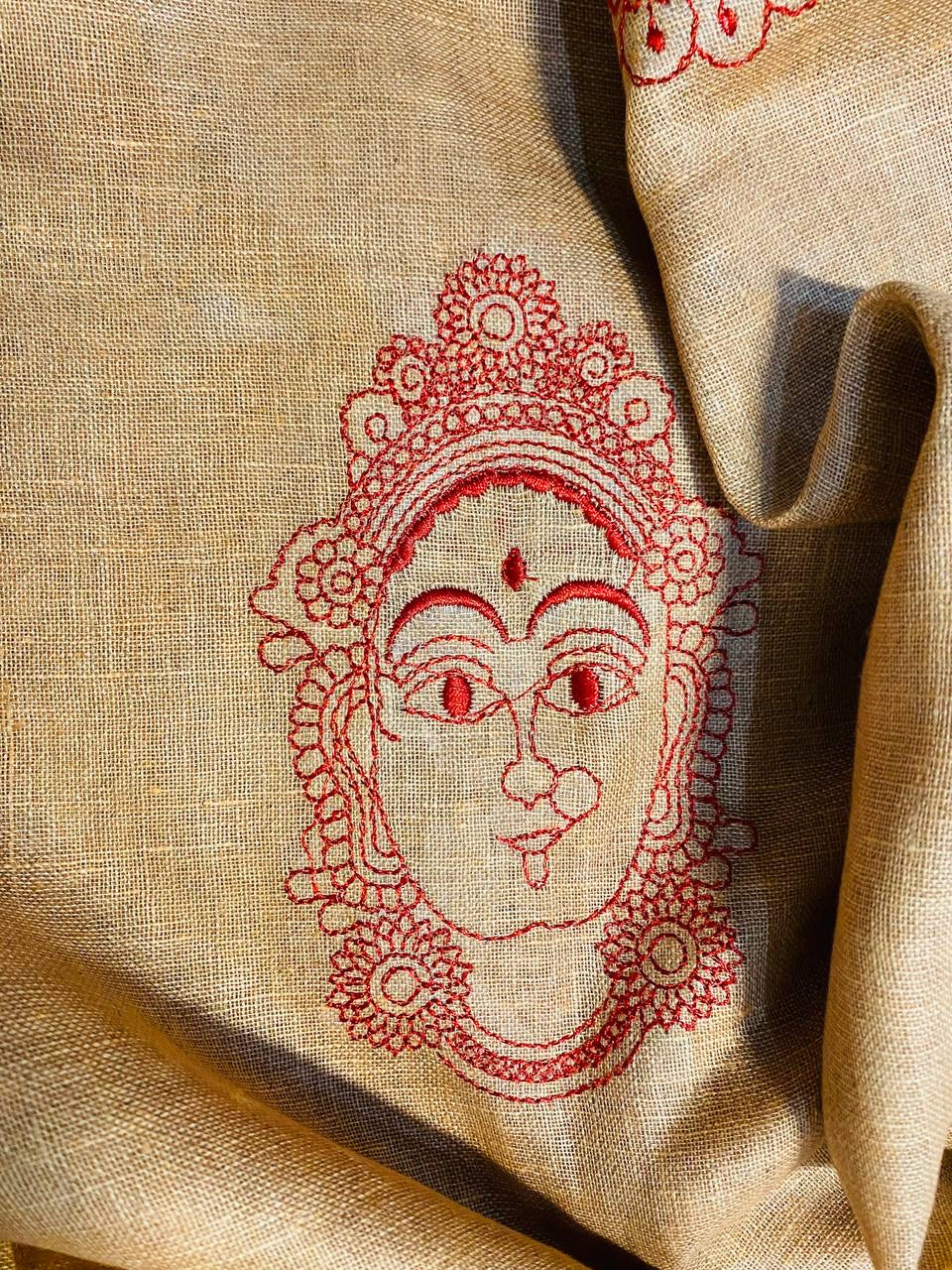 Light cream  Handwoven Linen Saree with Embroidery Work | Zari Border | KIHUMS Saree