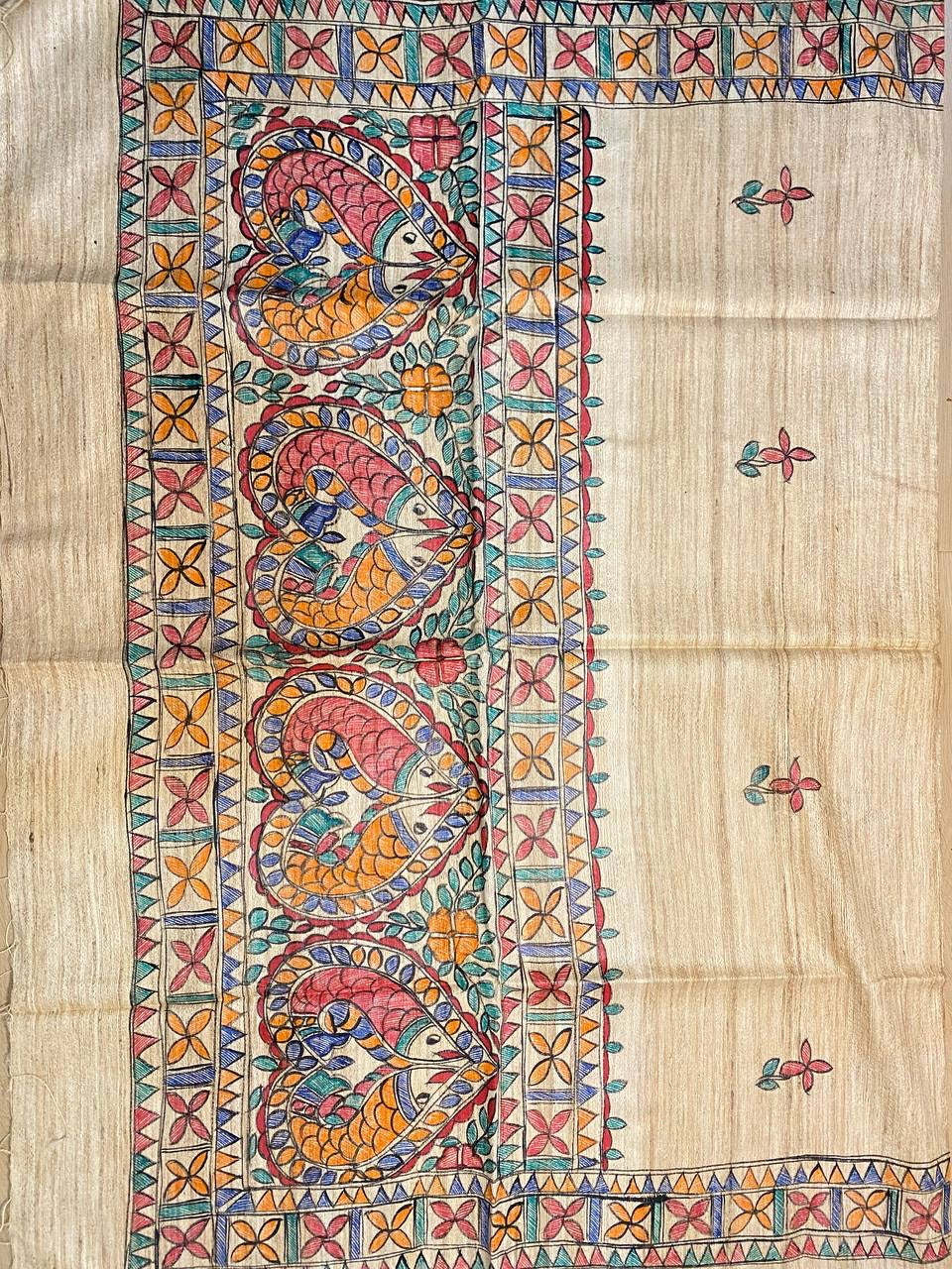 DUPATTA: Madhubani Handpainted Tussar Silk Handloom Dupatta| KIHUMS Dupatta