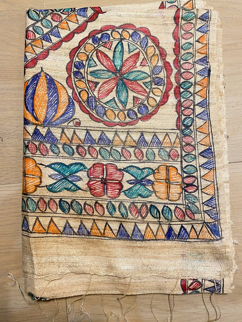 DUPATTA: Madhubani Handpainted Tussar Silk Handloom Dupatta| KIHUMS Dupatta