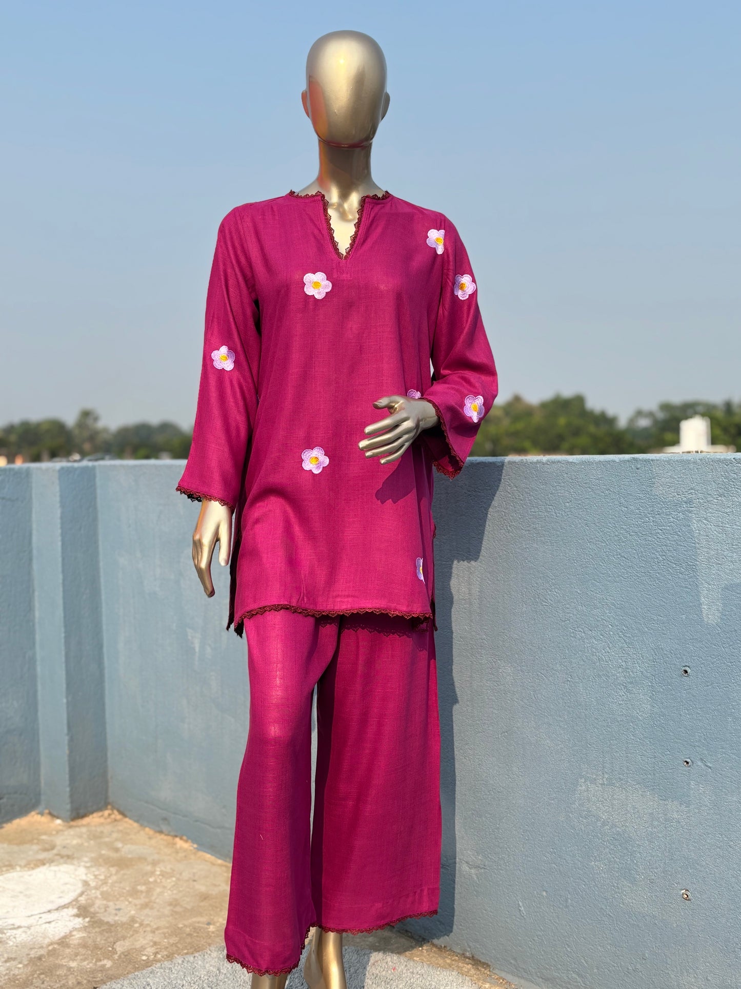 Magenta --Stylish & Trendy Embroidered Co-ord sets | Luxury wear | Airport Look