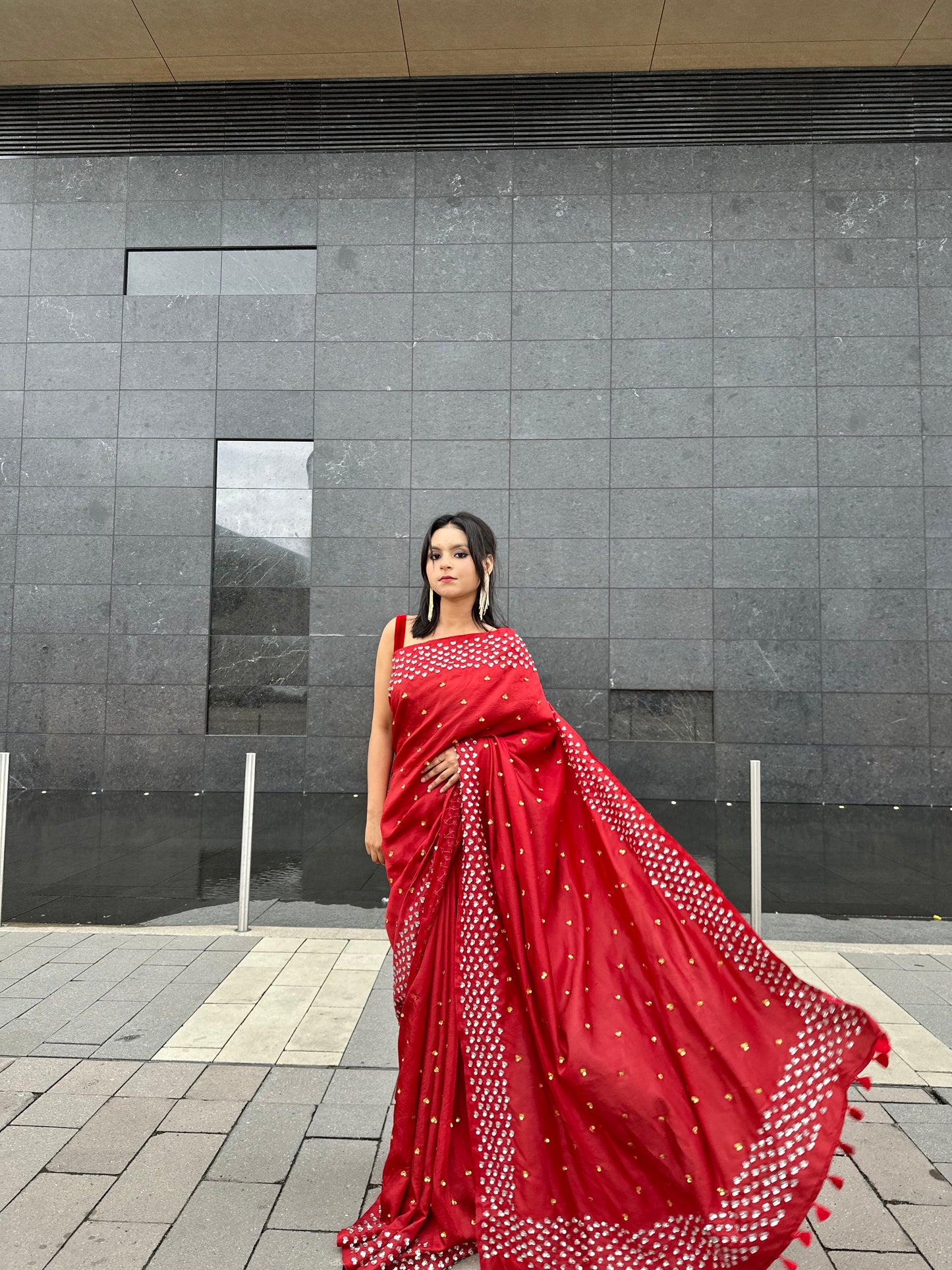 Dark Red Embellished Silk Saree| Handwork | Sequins work KIHUMS Saree