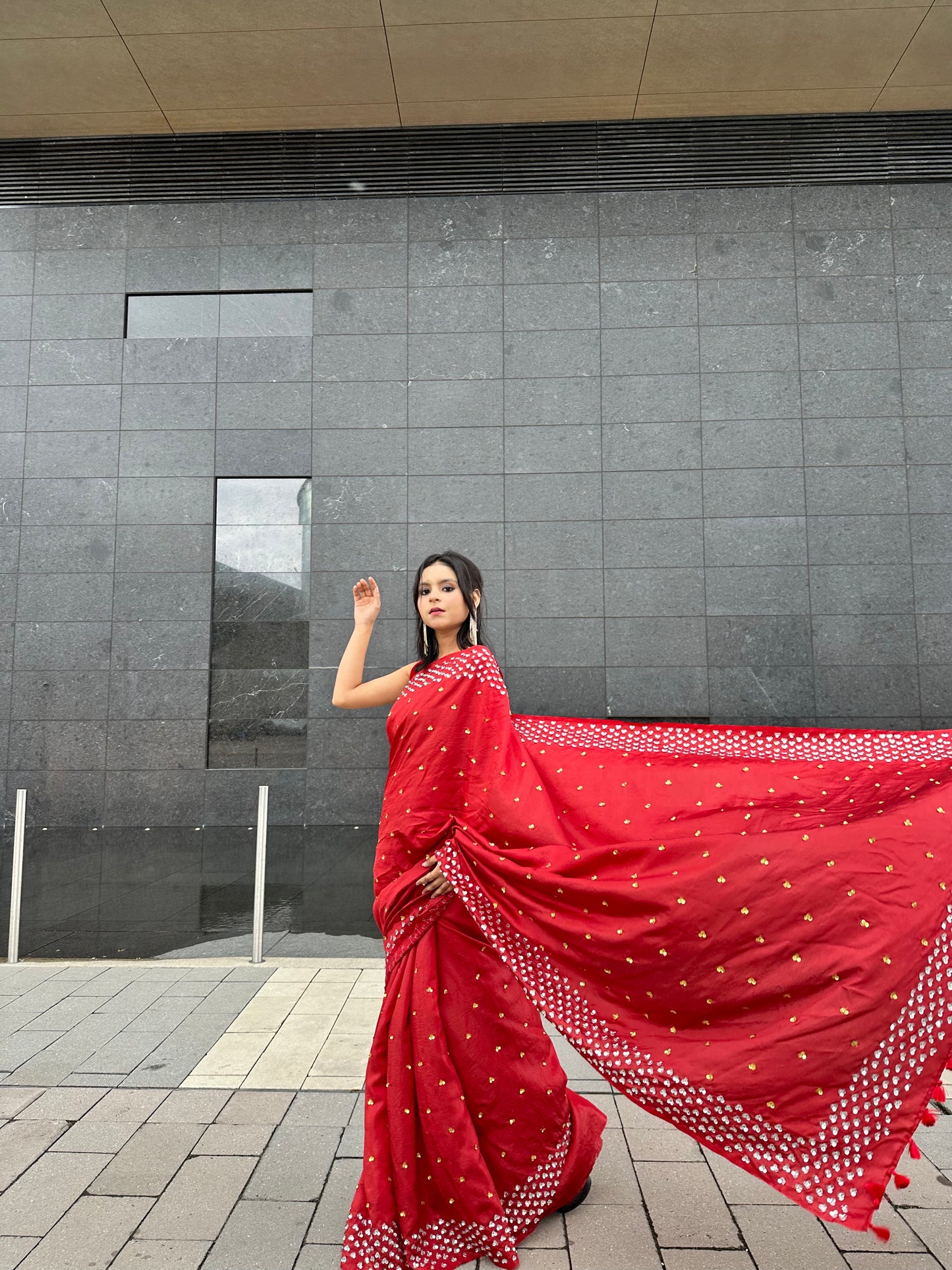 Dark Red Embellished Silk Saree| Handwork | Sequins work KIHUMS Saree