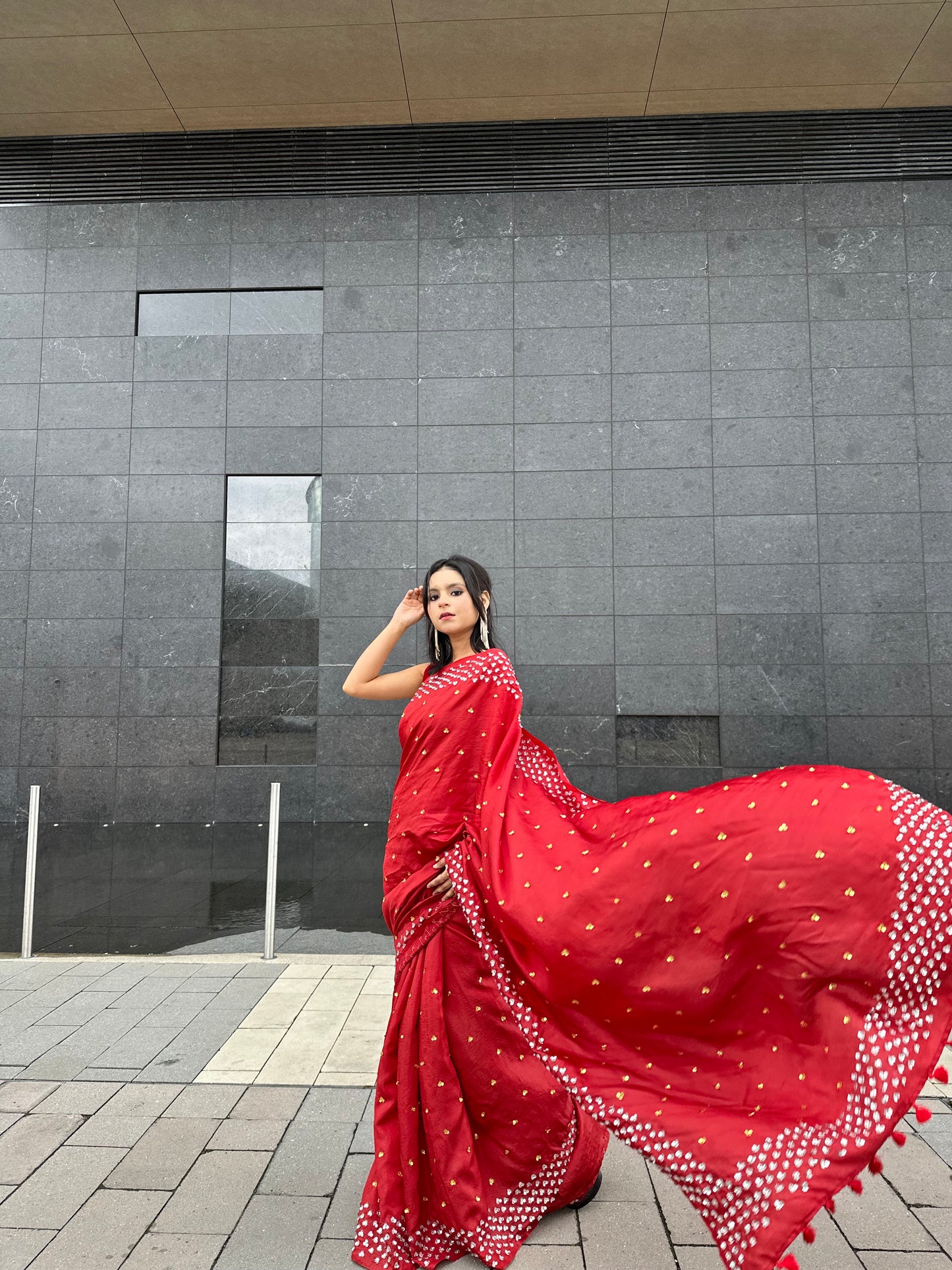 Dark Red Embellished Silk Saree| Handwork | Sequins work KIHUMS Saree