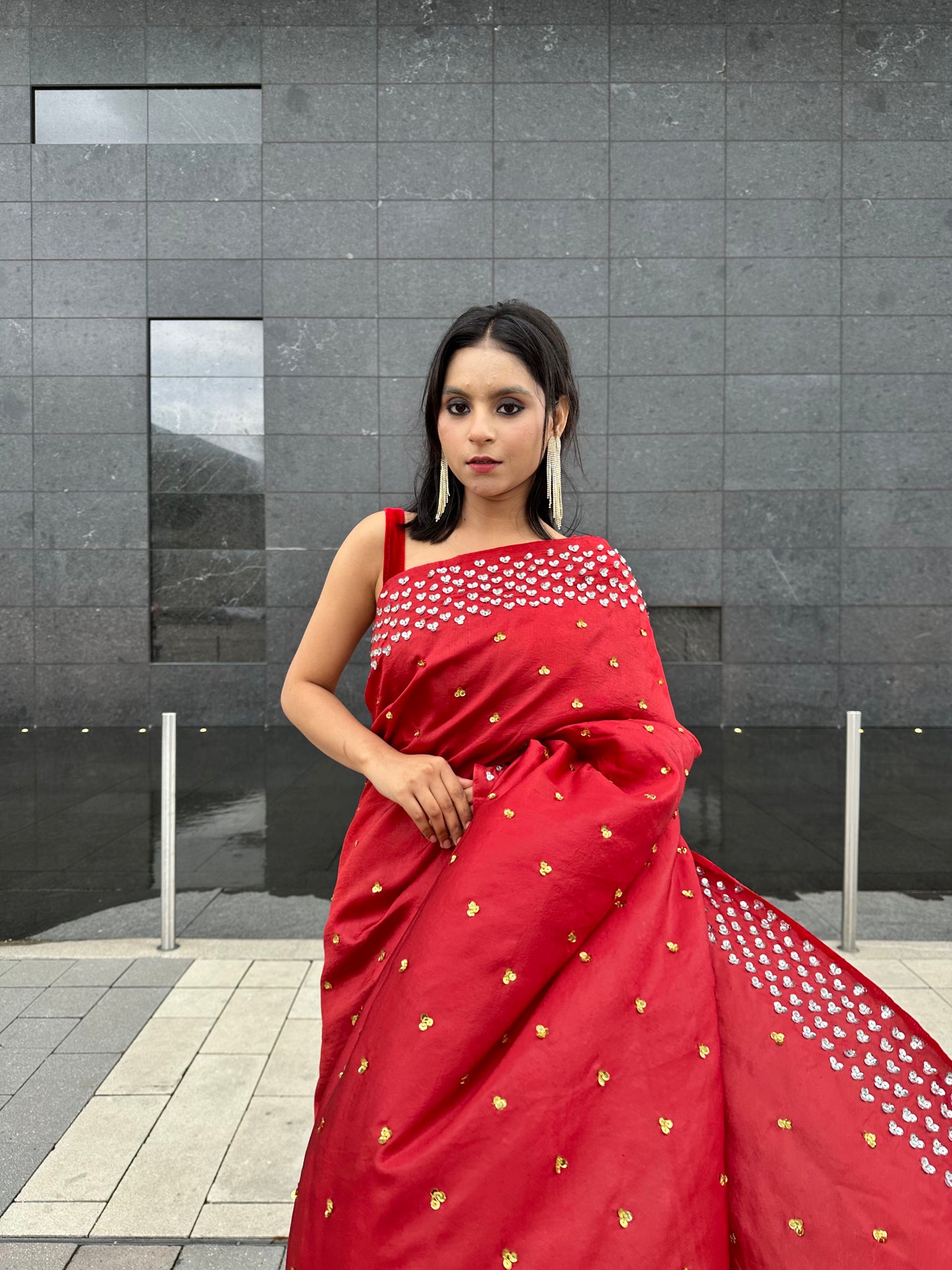 Dark Red Embellished Silk Saree| Handwork | Sequins work KIHUMS Saree