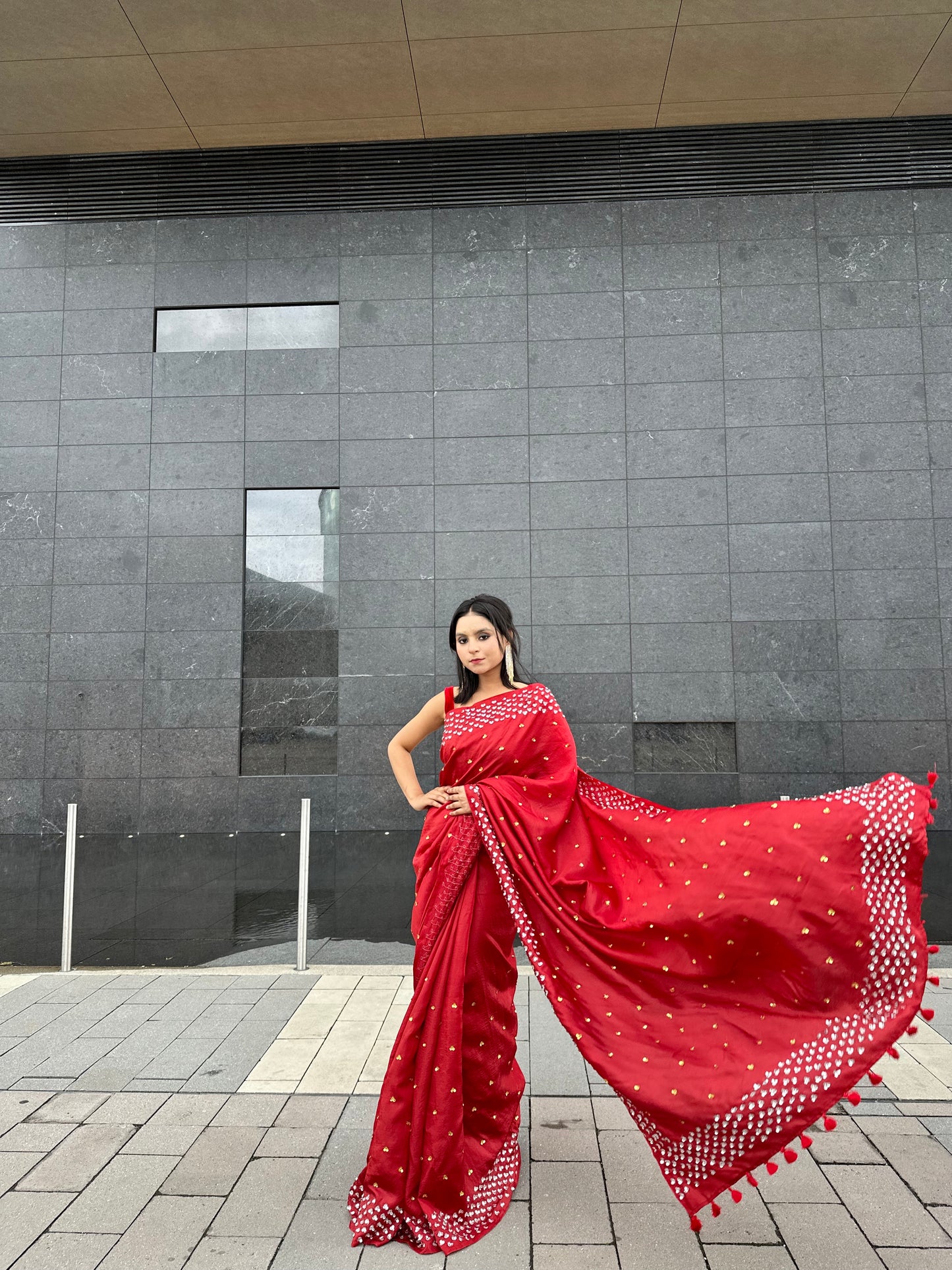 Dark Red Embellished Silk Saree| Handwork | Sequins work KIHUMS Saree