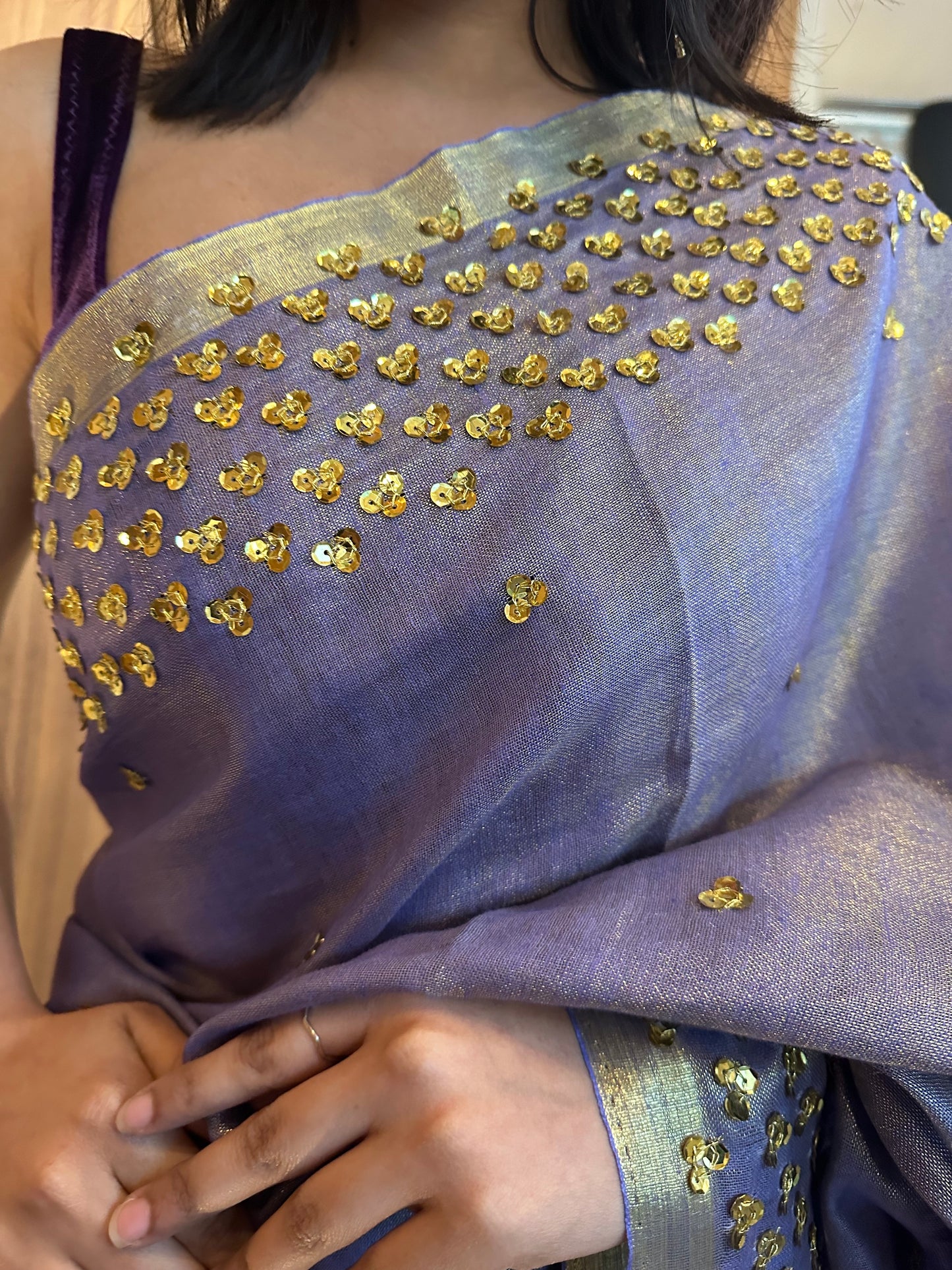 Lavender Shade Embellished Gold shimmering Saree| Handwork | Sequins work KIHUMS Saree