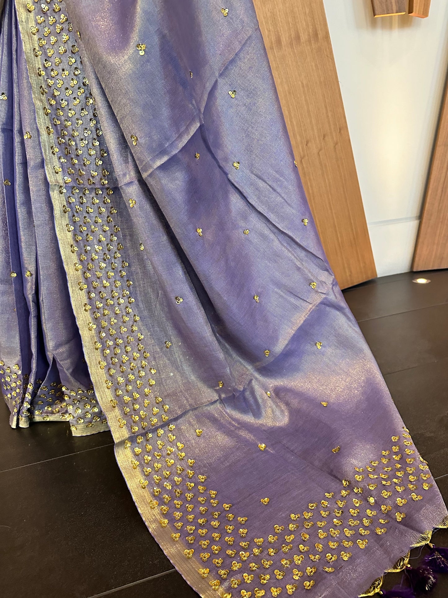 Lavender Shade Embellished Gold shimmering Saree| Handwork | Sequins work KIHUMS Saree