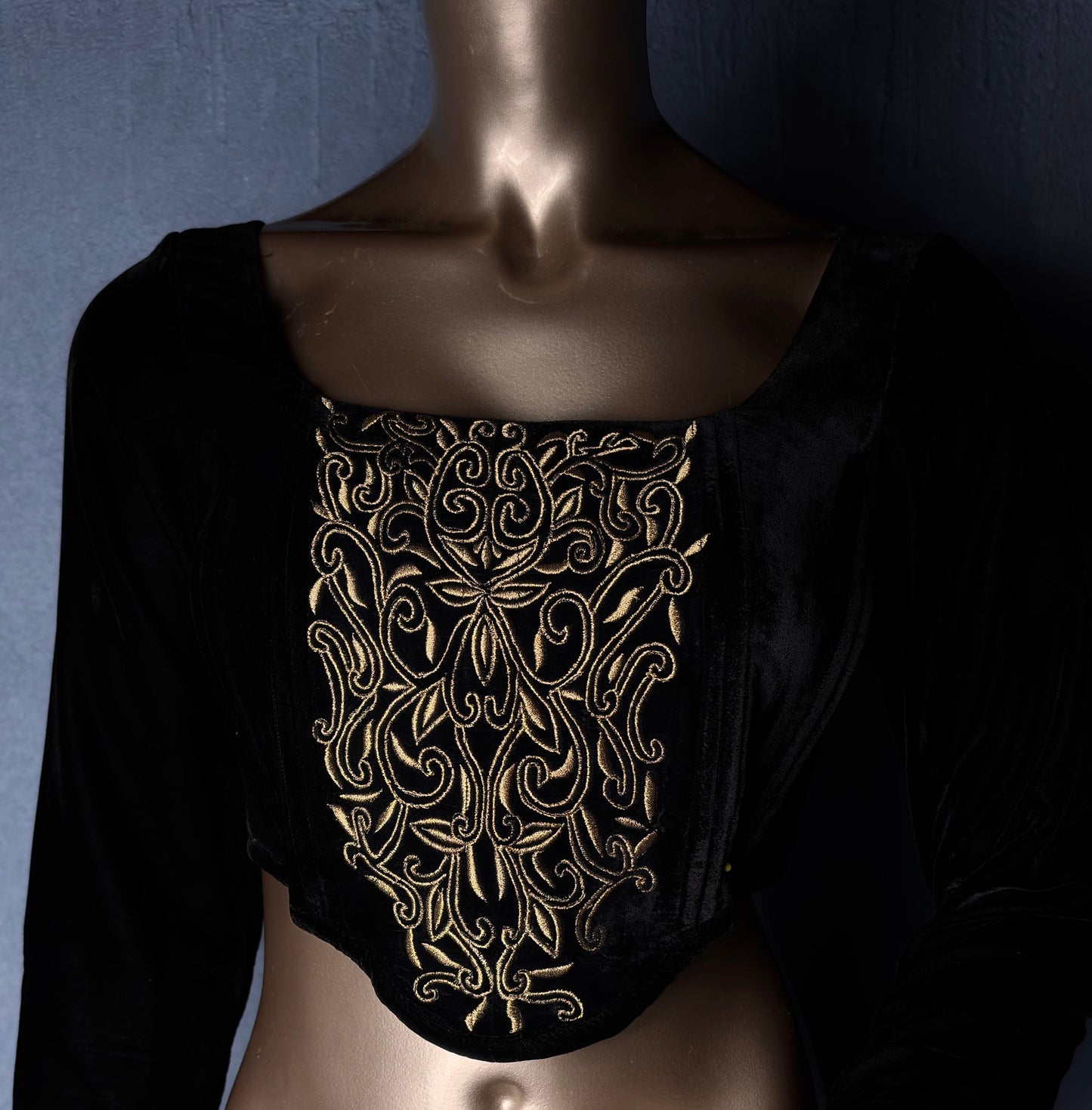 Elegant Microvelvet Embroidered Corset Top with Zari Detailing