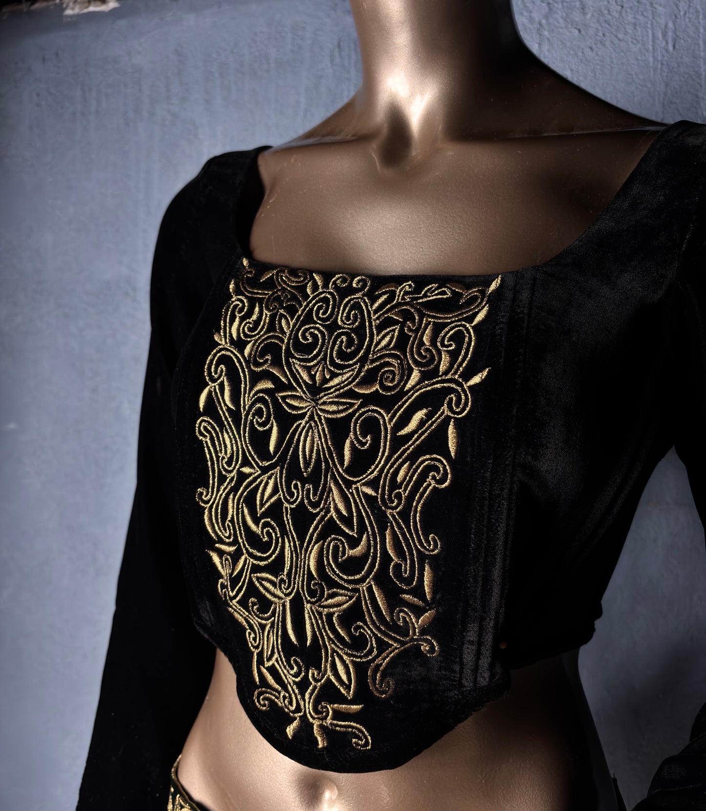 Elegant Microvelvet Embroidered Corset Top with Zari Detailing