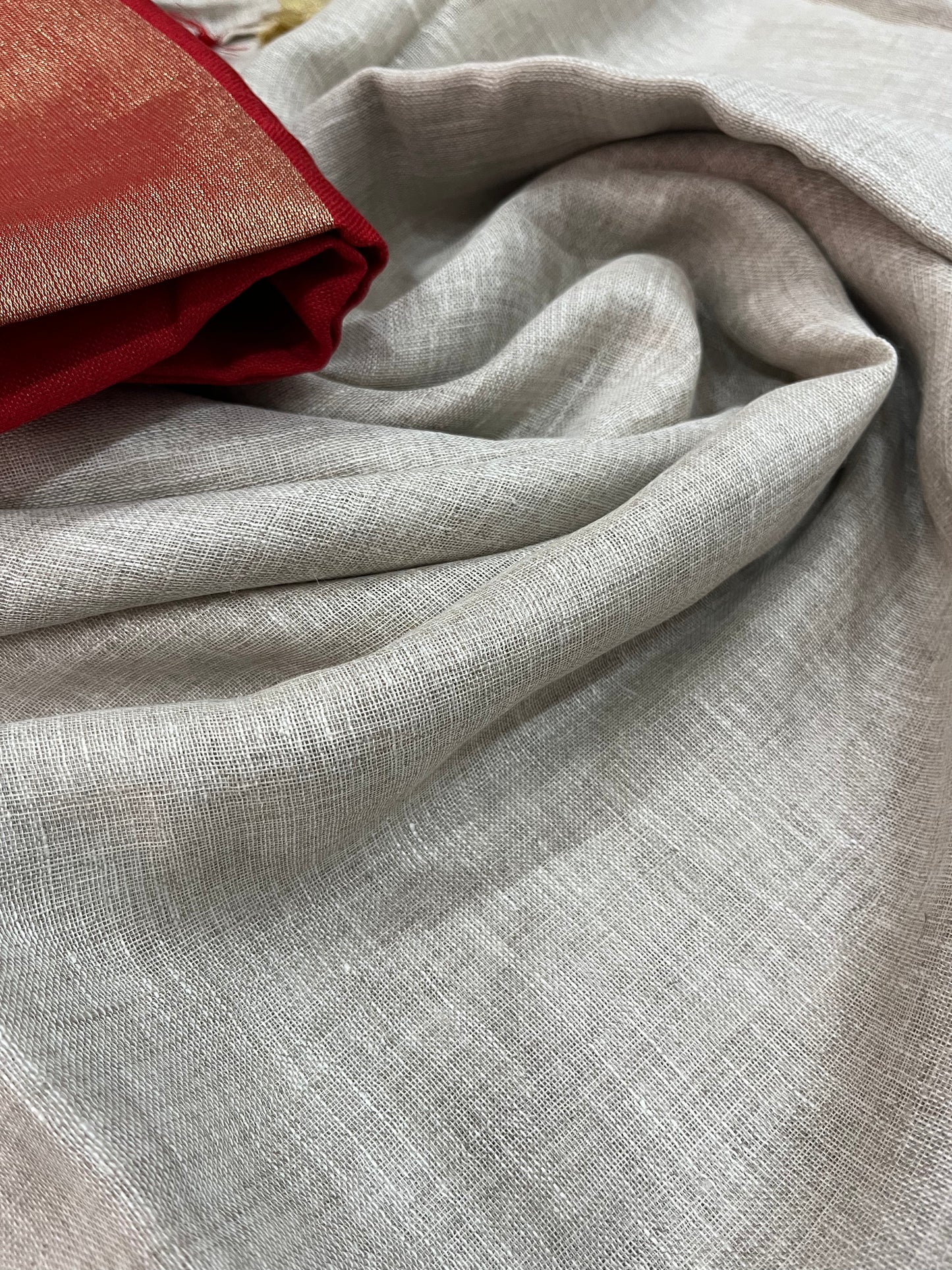 Off White Handwoven organic Linen Saree | Gold Zari border| KIHUMS Saree