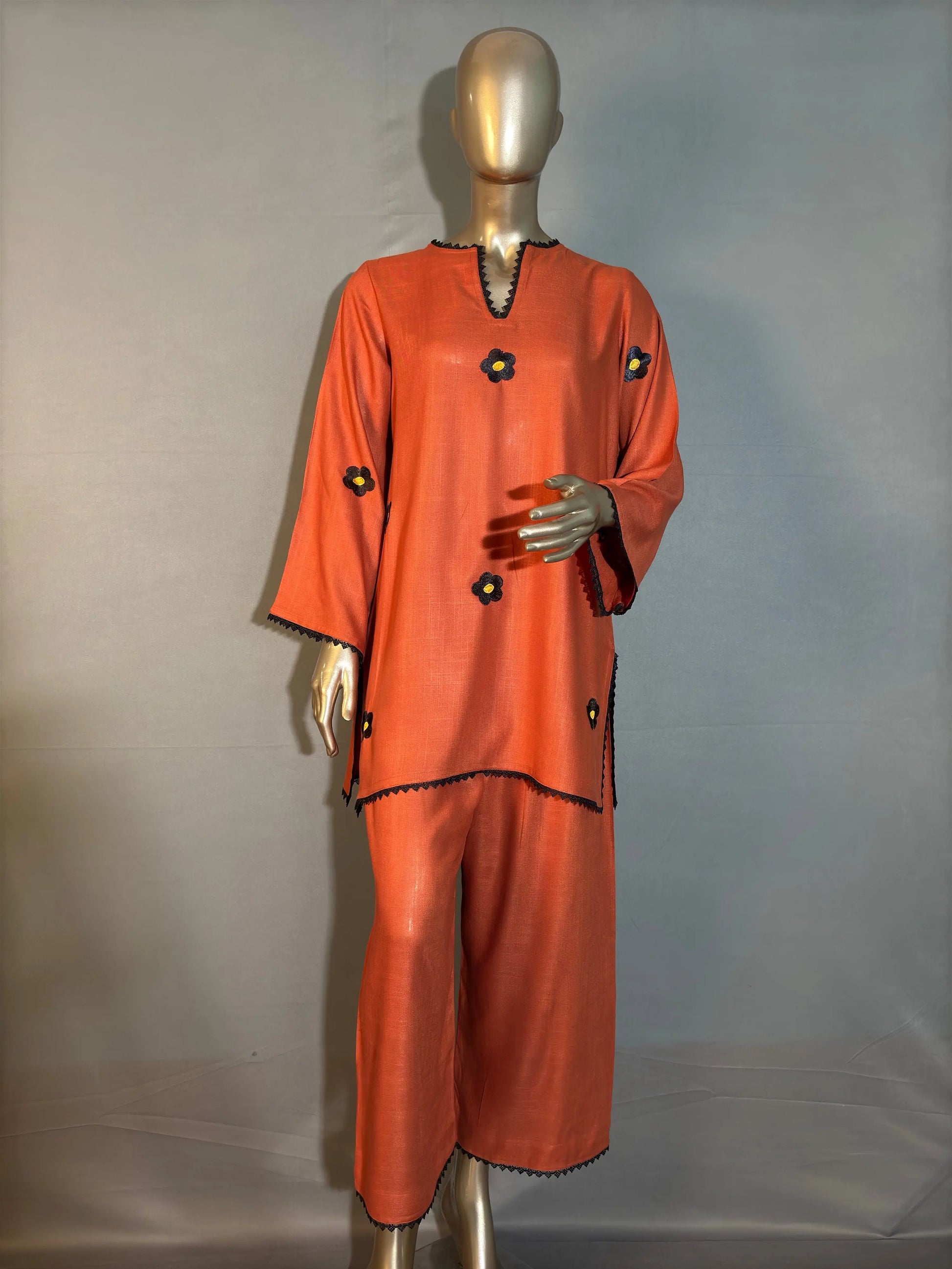 Rust Orange- Stylish & Trendy Embroidered Co-ord sets | Luxury wear | Airport Look kihums clothing