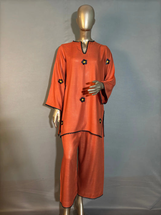 Rust Orange- Stylish & Trendy Embroidered Co-ord sets | Luxury wear | Airport Look kihums clothing