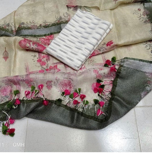Digital print pure organic linen 2 PC Unstitched Dress Material