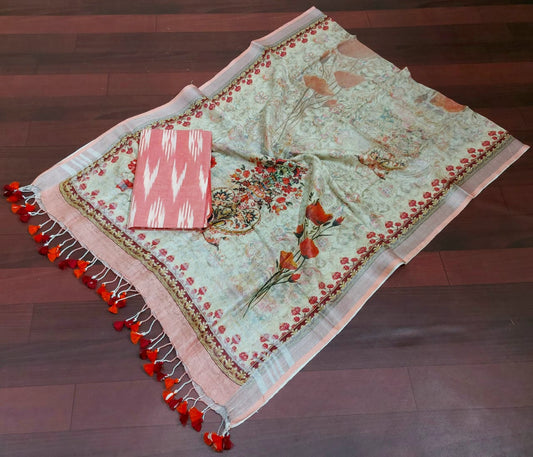 Digital print pure organic linen 2 PC Unstitched Dress Material