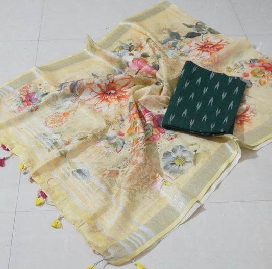 Digital print pure organic linen 2 PC Unstitched Dress Material