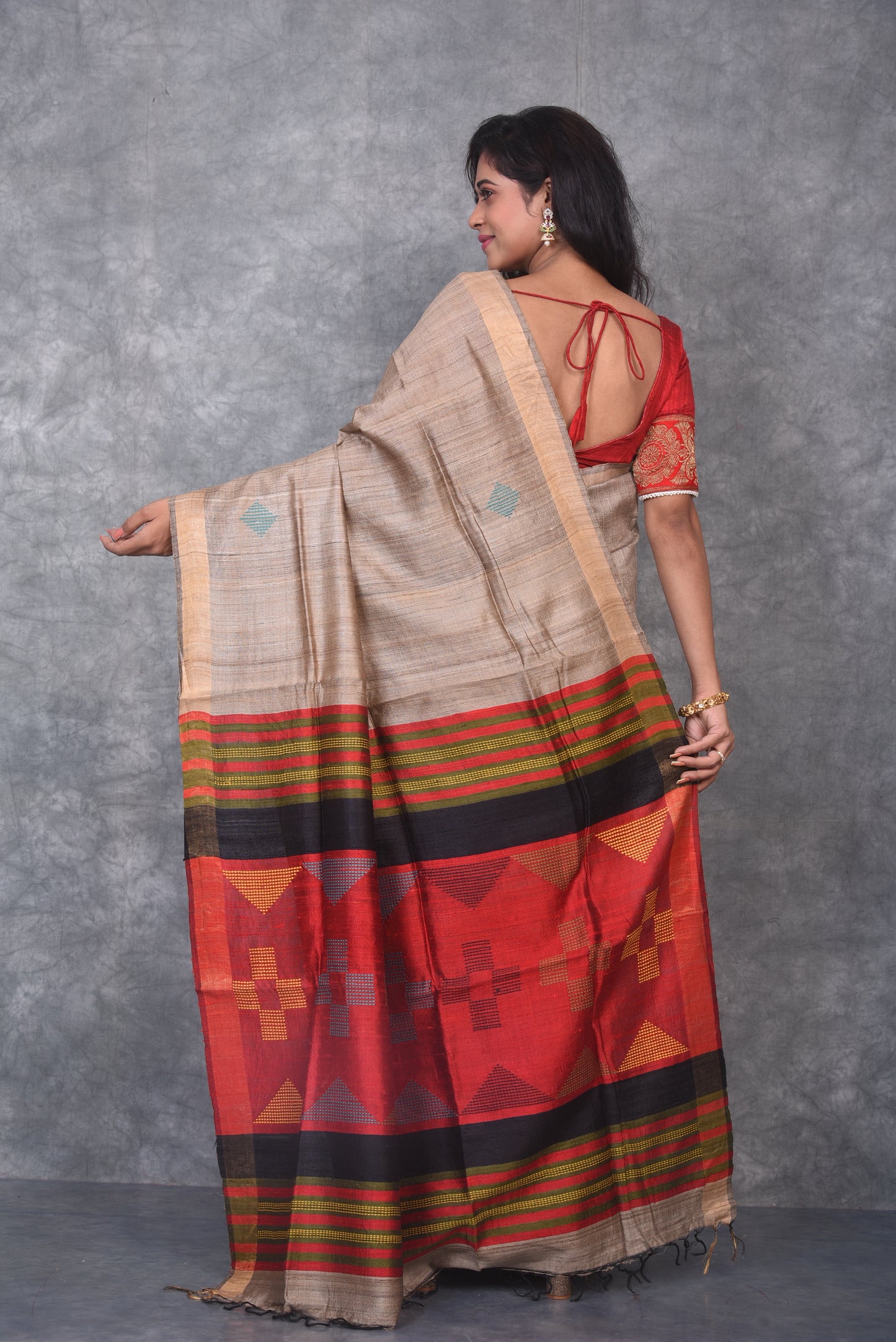 Natural Silk Shade Handwoven Tussar Dupion Raw Silk Saree | KIHUMS Saree