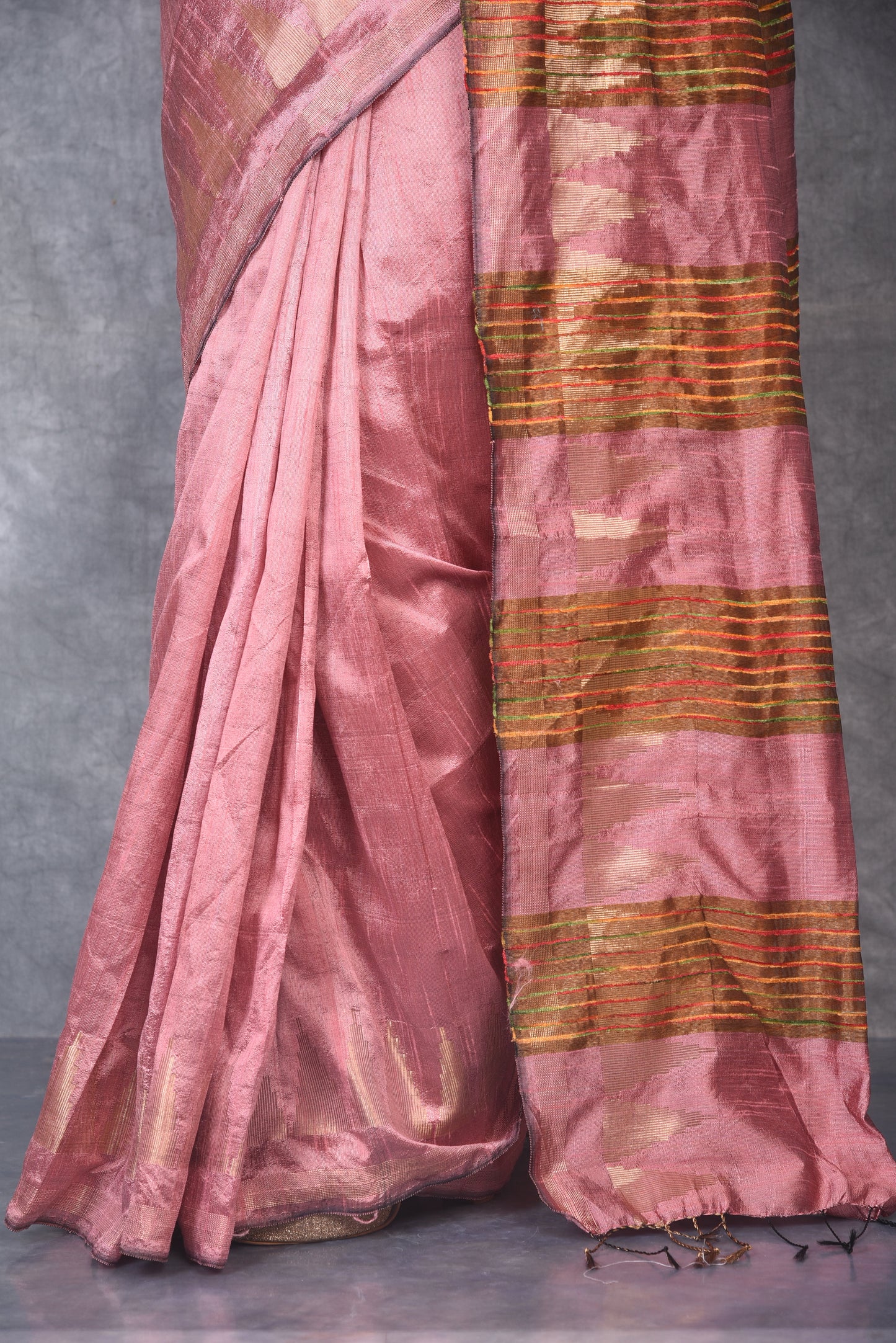 Rose Pink Handwoven Tussar Dupion Raw Silk Saree | KIHUMS Saree